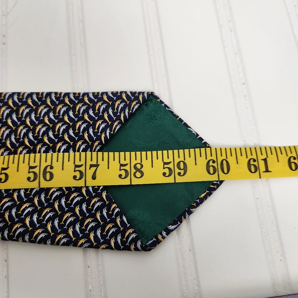 Tommy Hilfiger Mens Designer Dolphin Print All Silk USA Made Gold/Blue Tie